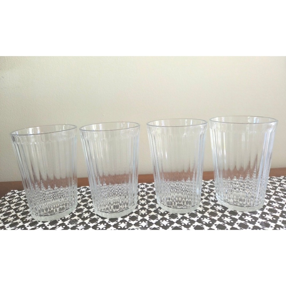 IKEA Vardagen Drinking Glasses Set of 4 Clear Fluted Ribbed Glass Made in France